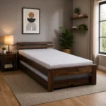 Eosmo Sage Single Bed With Box Storage In Walnut Finish