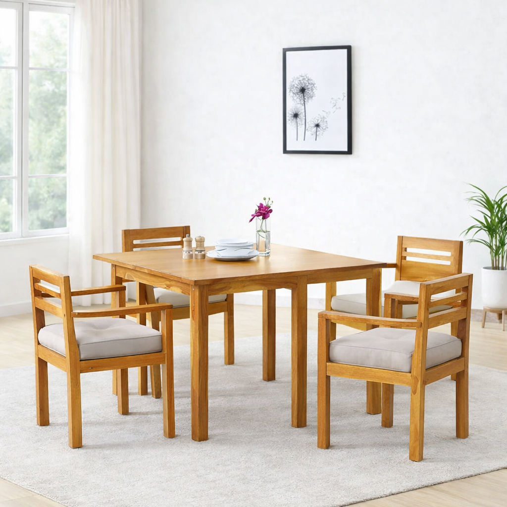 Oeltrona-Sheesham-Wood-Dining-Table-Set-in-Warm-Natural-Tone-with-Smooth-Finish-classic-wood-1.webp Oeltrona Sheesham Wood Dining Table Set in Warm Natural Tone with Smooth Finish - Image 1