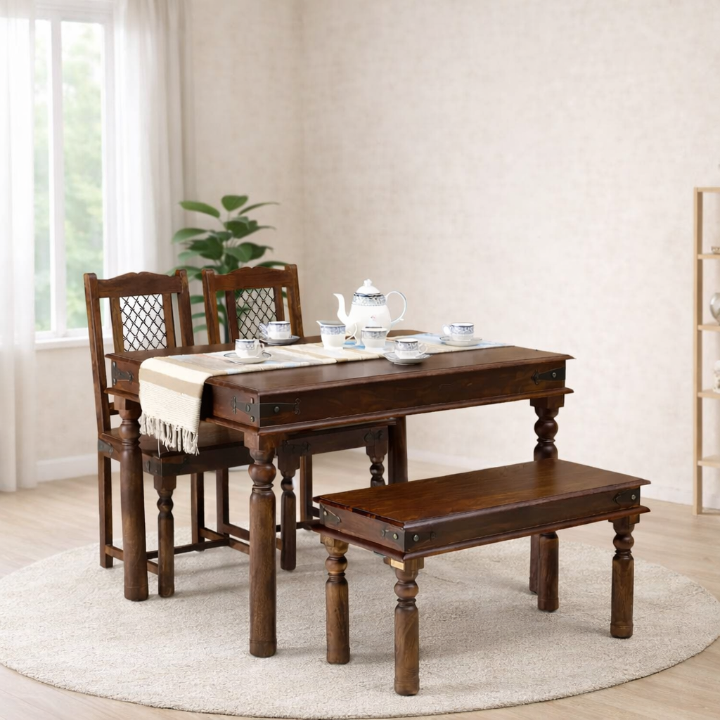 Rohemiana-Rustik-4-Seater-Solid-Mango-Wood-Dining-Table-in-Honey-Finish-classic-wood-5.webp Rohemiana Rustik 4 Seater Solid Mango Wood Dining Table in Honey Finish - Image 1