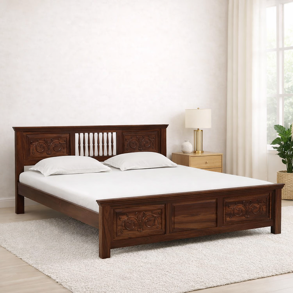 Selesto-King-Size-Bed-Without-Storage-in-Ivory-Oak-Finish-by-Norwood-classic-wood-1.webp Selesto King Size Bed Without Storage in Ivory Oak Finish by Norwood - Image 1