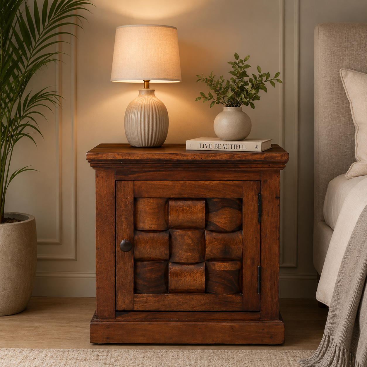 Hustica-Handcrafted-Wooden-Bedside-Cabinet-with-Drawer-classic-wood-3.webp Hustica Handcrafted Wooden Bedside Cabinet with Drawer - Image 1