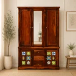 Cyoto Solid Wood Wardrobe with Artistic Tile Detailing