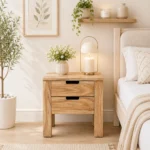 Wolde Acacia Wood Bedside Table in Pale Dusk Natural Finish