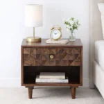 Jorvyn Sheesham Wood Bedside Table in Earthy Slate Natural Finish