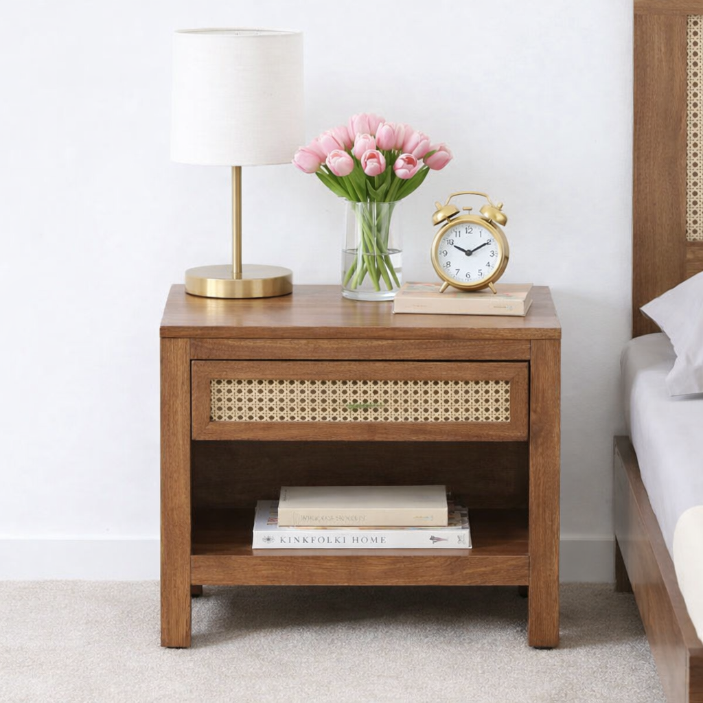 classic-wood-7-5.webp Osvren Solid Wood Nightstand in Bark Amber Finish with Drawer - Image 1
