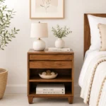 Kroven Acacia Wood Nightstand in Rustic Loam Finish with Drawer