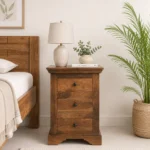 Wolvorn Teak Wood Bedside Table in Toasted Grain Finish