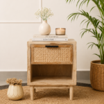 Kunvoria Handcrafted Solid Wood Nightstand in Teak Finish