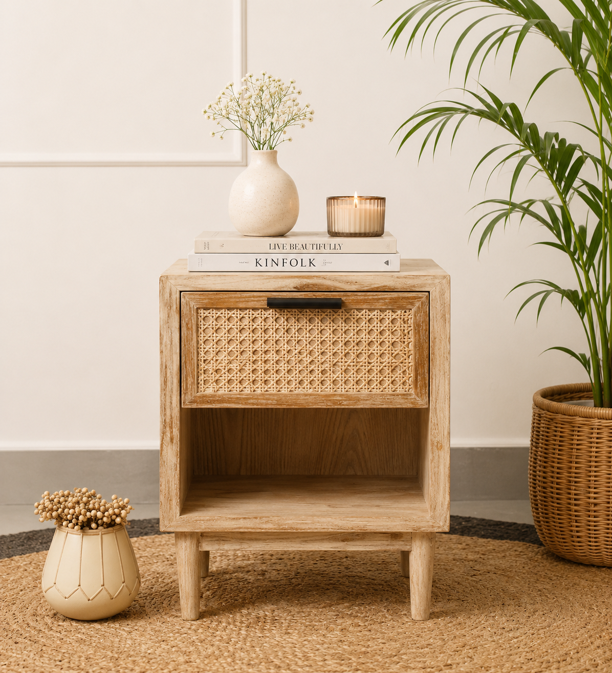 Kunvoria-Handcrafted-Solid-Wood-Nightstand-in-Teak-Finish-classic-wood-1.png Kunvoria Handcrafted Solid Wood Nightstand in Teak Finish - Image 1