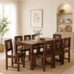 Vrivon Solid Wood 8 Seater Dining Set in Warm Walnut Finish