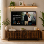 Elmswood Mango Wood TV Console in Stain Resistant Dark Mahogany Finish