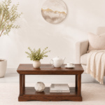 Solid Teak Wood Scandinavian Coffee Table in Light Oak
