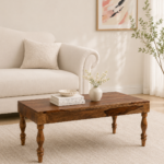 Deodar Cedar Carved Coffee Table in Antique Walnut
