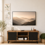 Oakven Engineered Wood TV Cabinet with Drawer Storage in Natural Teak