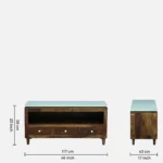 Woodmira Mango Wood TV Unit with 2 Cabinets and Open Display Shelf - Image 4