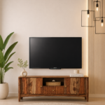Nestara Solid Wood TV Cabinet with Glass Shutter Doors in Warm Chestnut