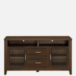 Luxora Solid Teak Wood TV Unit with Brass Inlay Handles in Dark Mahogany - Image 2