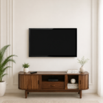Imperva Solid Wood TV Stand with Fluted Panel Doors and Satin Gold Handles