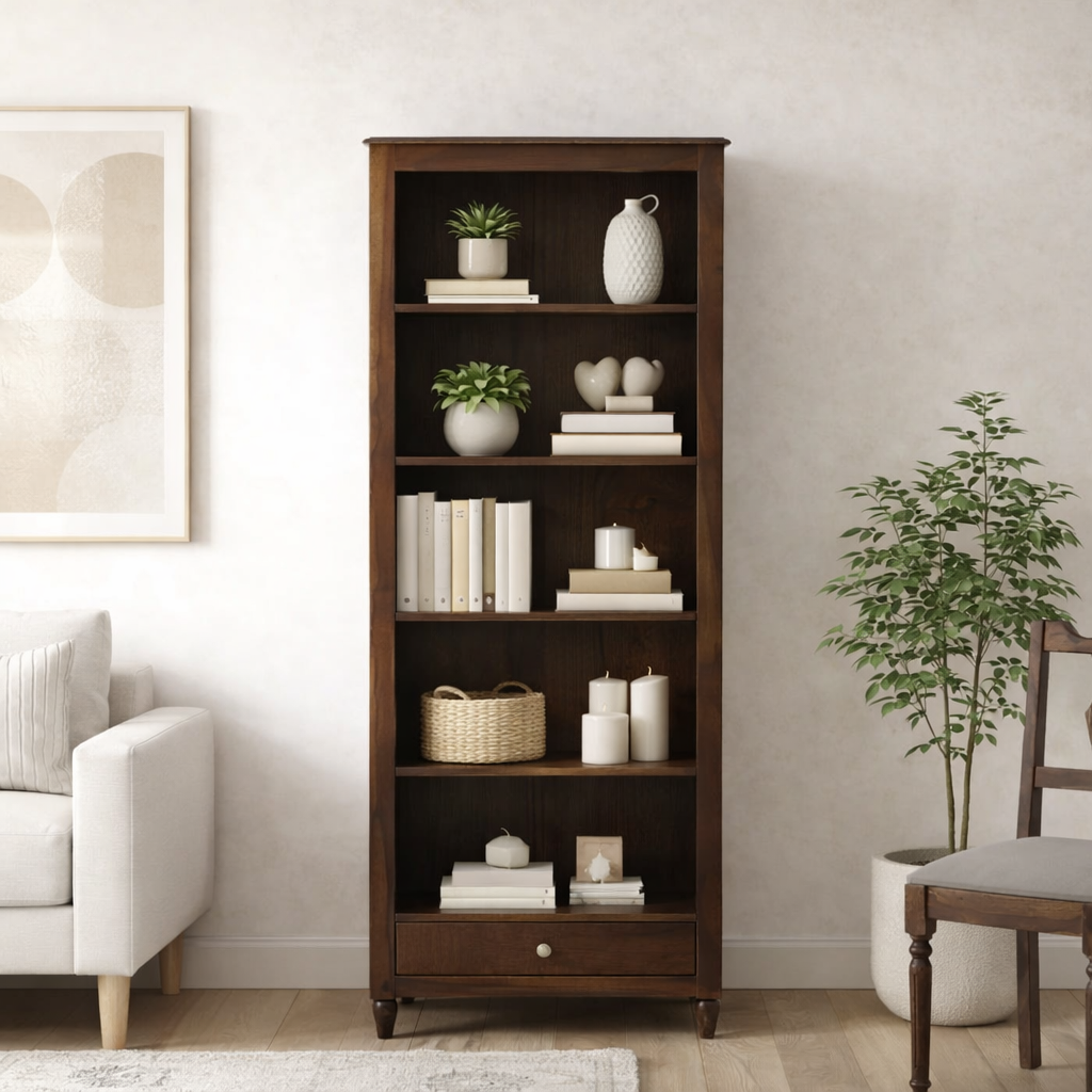 Vistar-Solid-Sheesham-Wood-Bookshelf-in-Antique-Teak-Finish-classic-wood-1.png Vistar Solid Sheesham Wood Bookshelf in Antique Teak Finish - Image 1