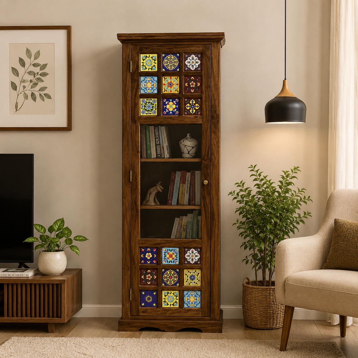 Ishaan-Sheesham-Wood-Library-Bookshelf-In-Walnut-Finish-classic-wood-1.png Ishaan Sheesham Wood Library Bookshelf In Walnut Finish - Image 1