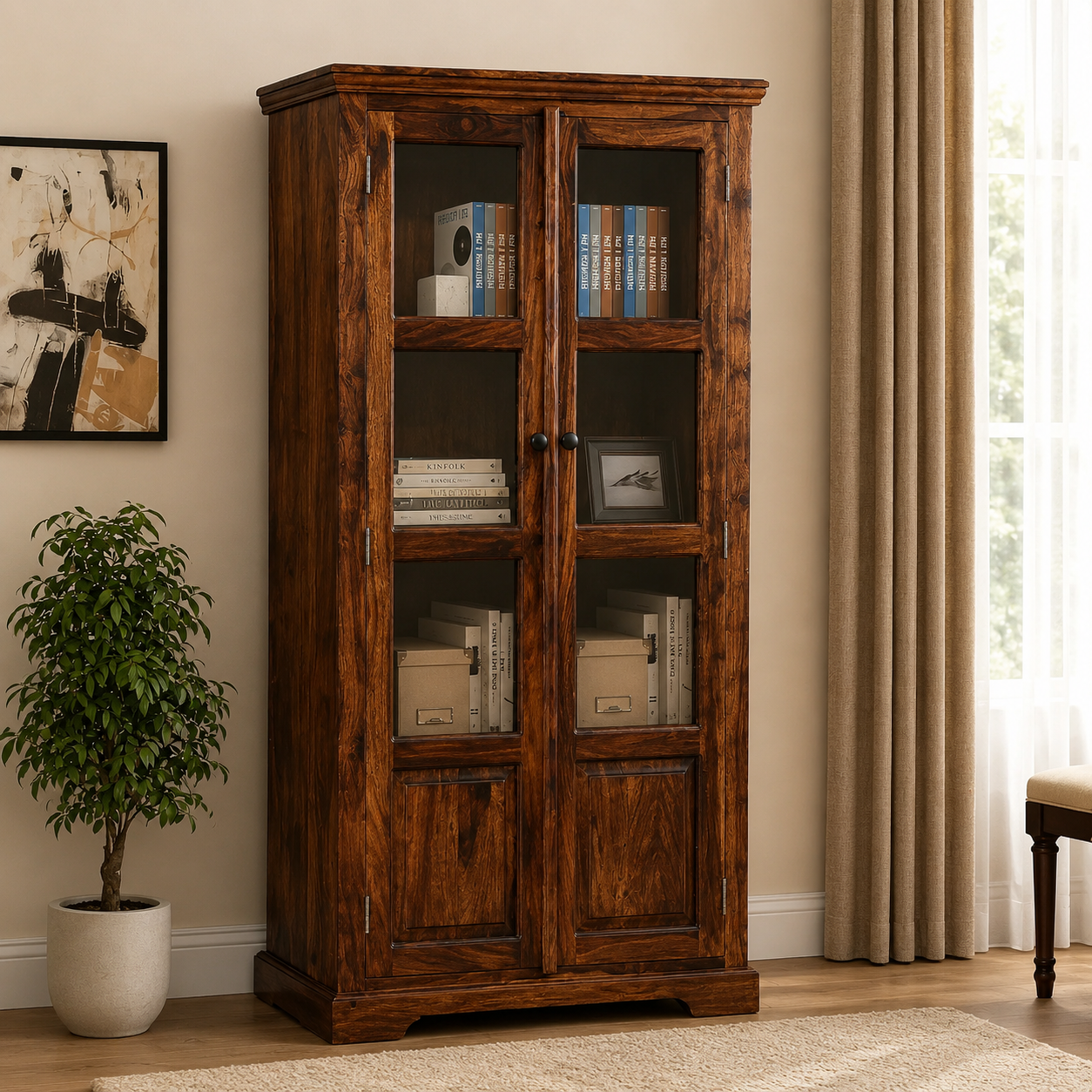Rowan-Sheesham-Wood-Bookshelf-classicwood-1.png Rowan Sheesham Wood Bookshelf - Image 1
