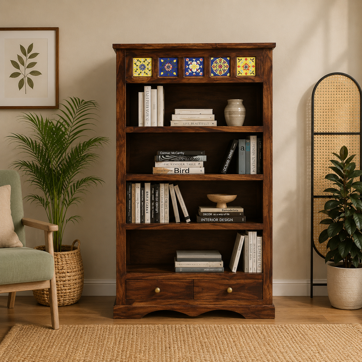 Kairo-Sheesham-Wood-Bookshelf-classicwood-1.png Kairo Sheesham Wood Bookshelf - Image 1