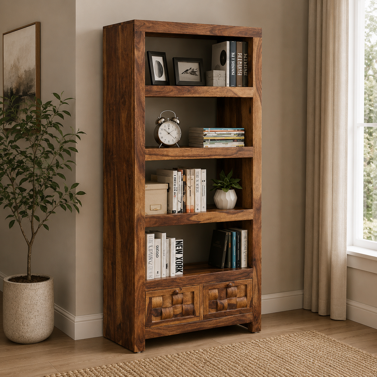 Nyra-Sheesham-Wood-Bookshelf-classicwood-1.png Nyra Sheesham Wood Bookshelf - Image 1
