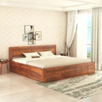 Norin Mango Wood King Size Hydraulic Storage Bed in Honey Oak Finish
