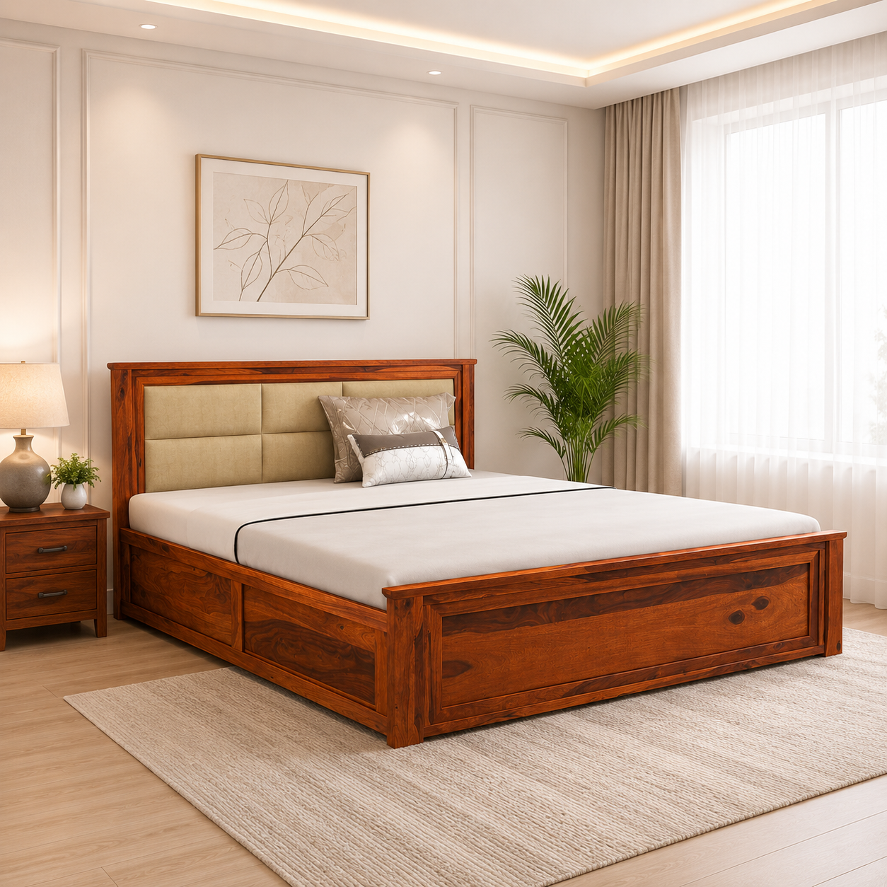 Falen-Mango-Solid-Wood-Double-Bed-With-Hydraulic-Storage-in-Honey-Teak-Finish-classic-wood-1.png Falen Mango Solid Wood Double Bed With Hydraulic Storage in Honey Teak Finish - Image 1