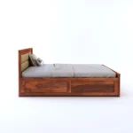 Falen Mango Solid Wood Double Bed With Hydraulic Storage in Honey Teak Finish - Image 4