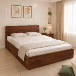 Corin Solid Teak Wood King Size Bed Without Storage in Dark Walnut Finish