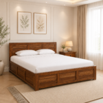 Kastor Mango Wood Queen Size Hydraulic Storage Bed in Dark Walnut Finish