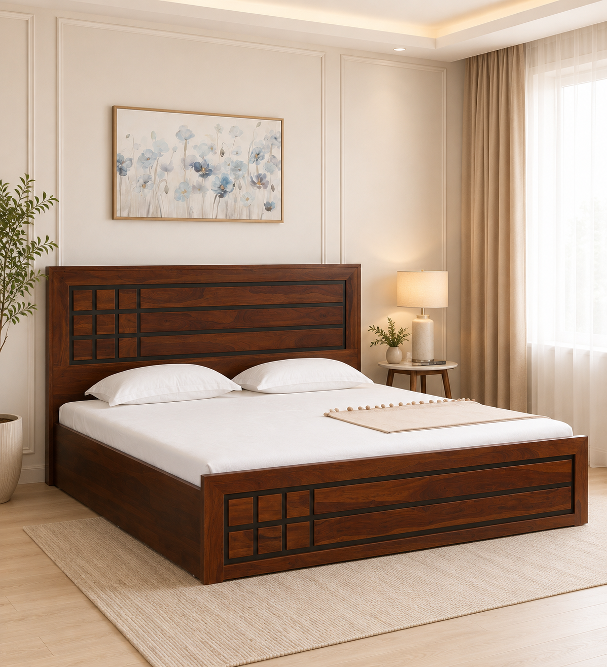 Elwyn-Acacia-Wood-Queen-Size-Hydraulic-Storage-Bed-in-Warm-Brown-Finish-classic-wood-1.png Elwyn Acacia Wood Queen Size Hydraulic Storage Bed in Warm Brown Finish - Image 1