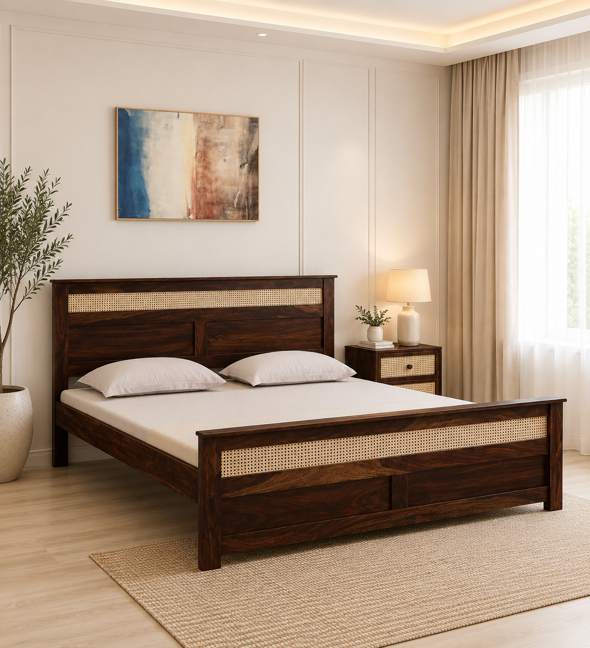 Erwyn-Acacia-Wood-Queen-Size-Bed-Without-Storage-in-Warm-Natural-Finish-classic-wood-1.png Erwyn Acacia Wood Queen Size Bed Without Storage in Warm Natural Finish - Image 1