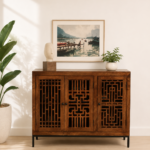 Anay Solid Sheesham Wood Utility Storage Cabinet in Provincial Teak Finish