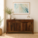 Verona Solid Sheesham Wood Cabinet with Shelves in Honey Oak Finish
