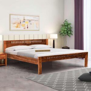 Wooden Galaxy Solid Sheesham Wood King Size Bed – Honey Brown Finish