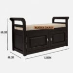 Wooden Galaxy Solid Sheesham Wood Storage Bench – Walnut Plain Finish - Image 2