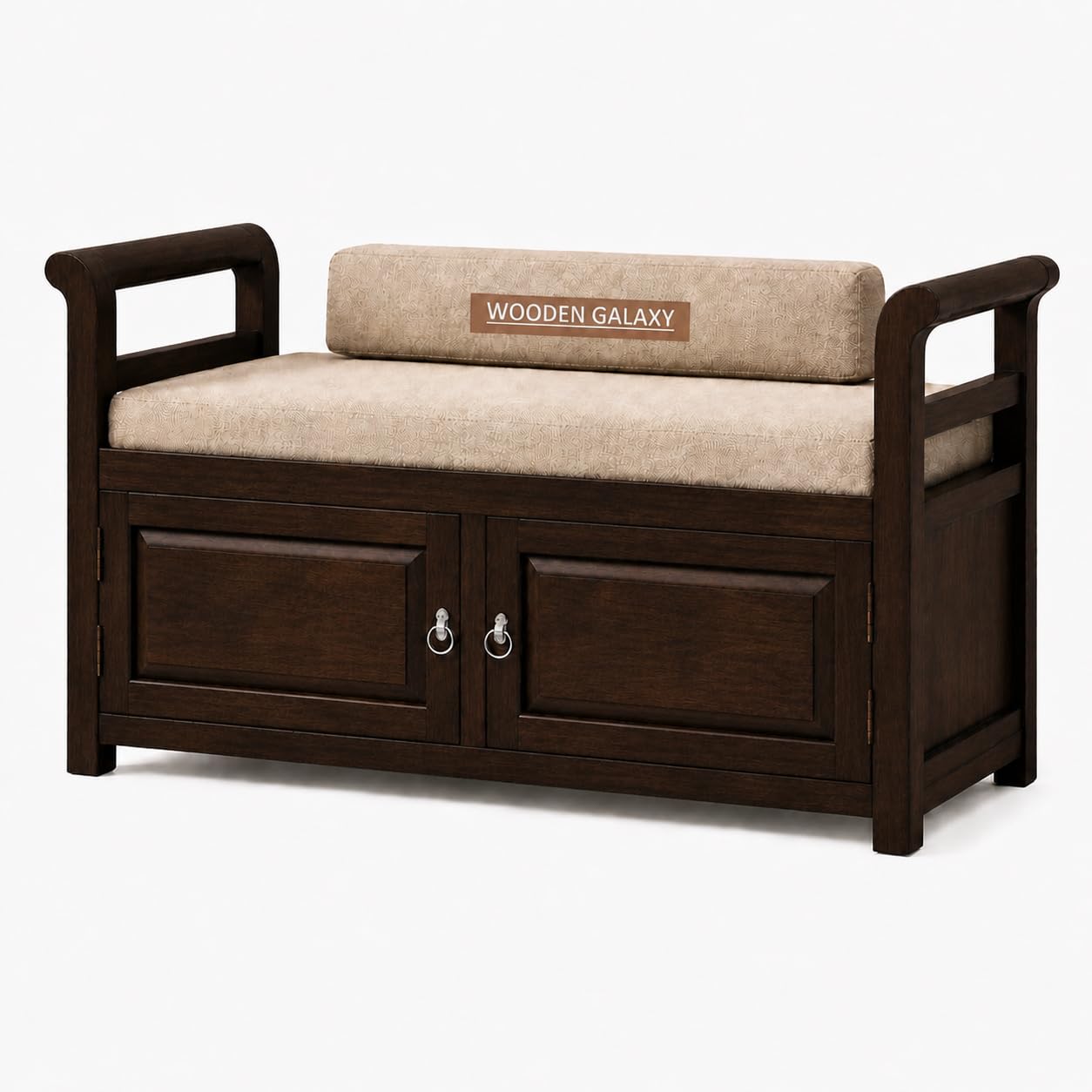61Ea1oIKq6L.jpg Wooden Galaxy Solid Sheesham Wood Storage Bench – Walnut Plain Finish - Image 1