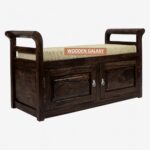 Wooden Galaxy Solid Sheesham Wood Storage Bench – Walnut Plain Finish - Image 3