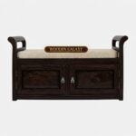 Wooden Galaxy Solid Sheesham Wood Storage Bench – Walnut Plain Finish - Image 4