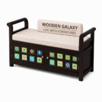 Wooden Galaxy Solid Sheesham Wood Storage Bench – Walnut Tile Finish - Image 4