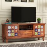 Wooden Galaxy Solid Sheesham Wood TV Unit with 2 Door – Honey Tiles Finish