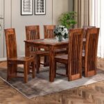 Wooden Galaxy Solid Sheesham Wood Dining Table Set with 6 Seater – Brown Finish