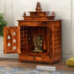 Wooden Galaxy Rosewood Pooja Temple Unit – Honey Glossy Brown Finish