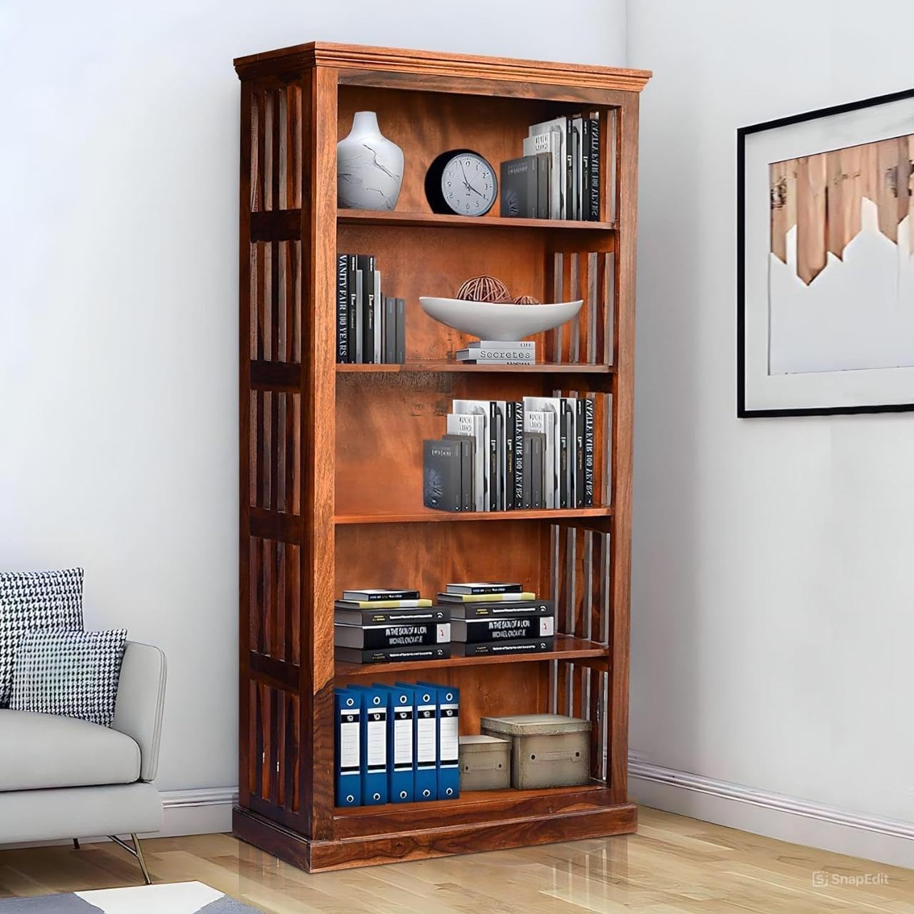71ixDl6yD6L.jpg Wooden Galaxy Solid Sheesham Wood Bookshelf – Cozy Honey Finish - Image 1