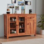 Wooden Galaxy Solid Sheesham Wood Bookshelf with 5 Door – Rav Honey Finish