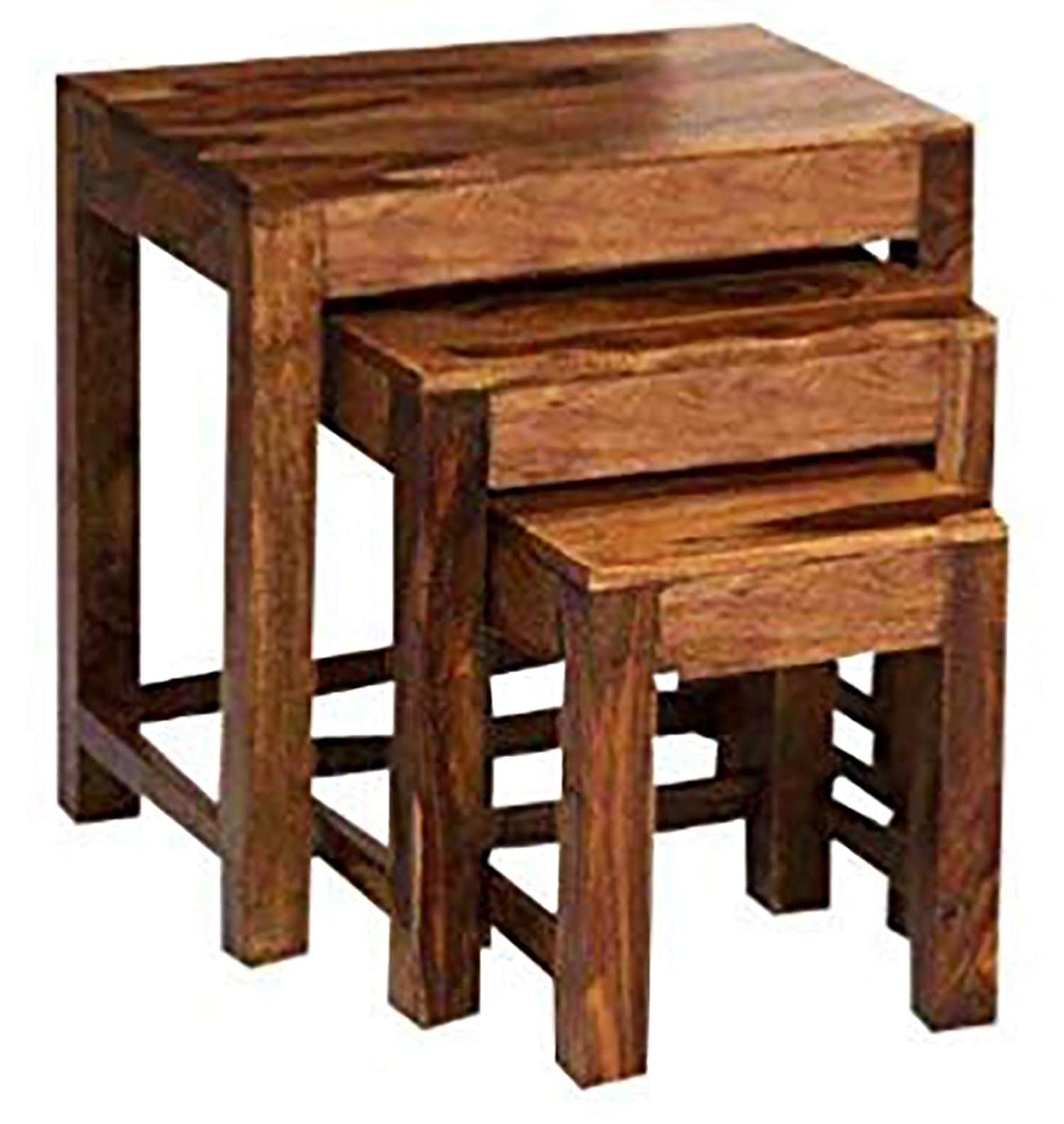 61EWt3IXZxL.jpg Wooden Galaxy Solid Sheesham Wood Nesting Table – Natural Finish - Image 1