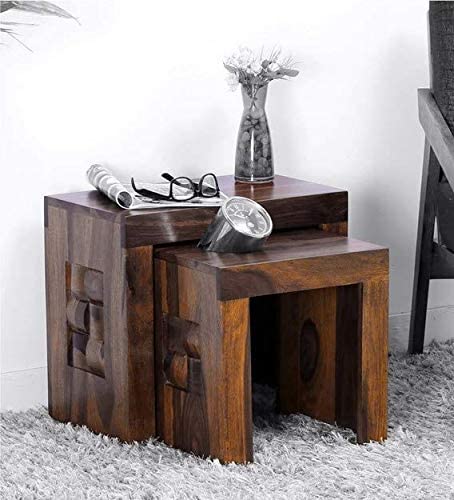 514SJwsx6ZL.jpg Wooden Galaxy Solid Sheesham Wood Nesting Table – Honey Brown Finish - Image 1