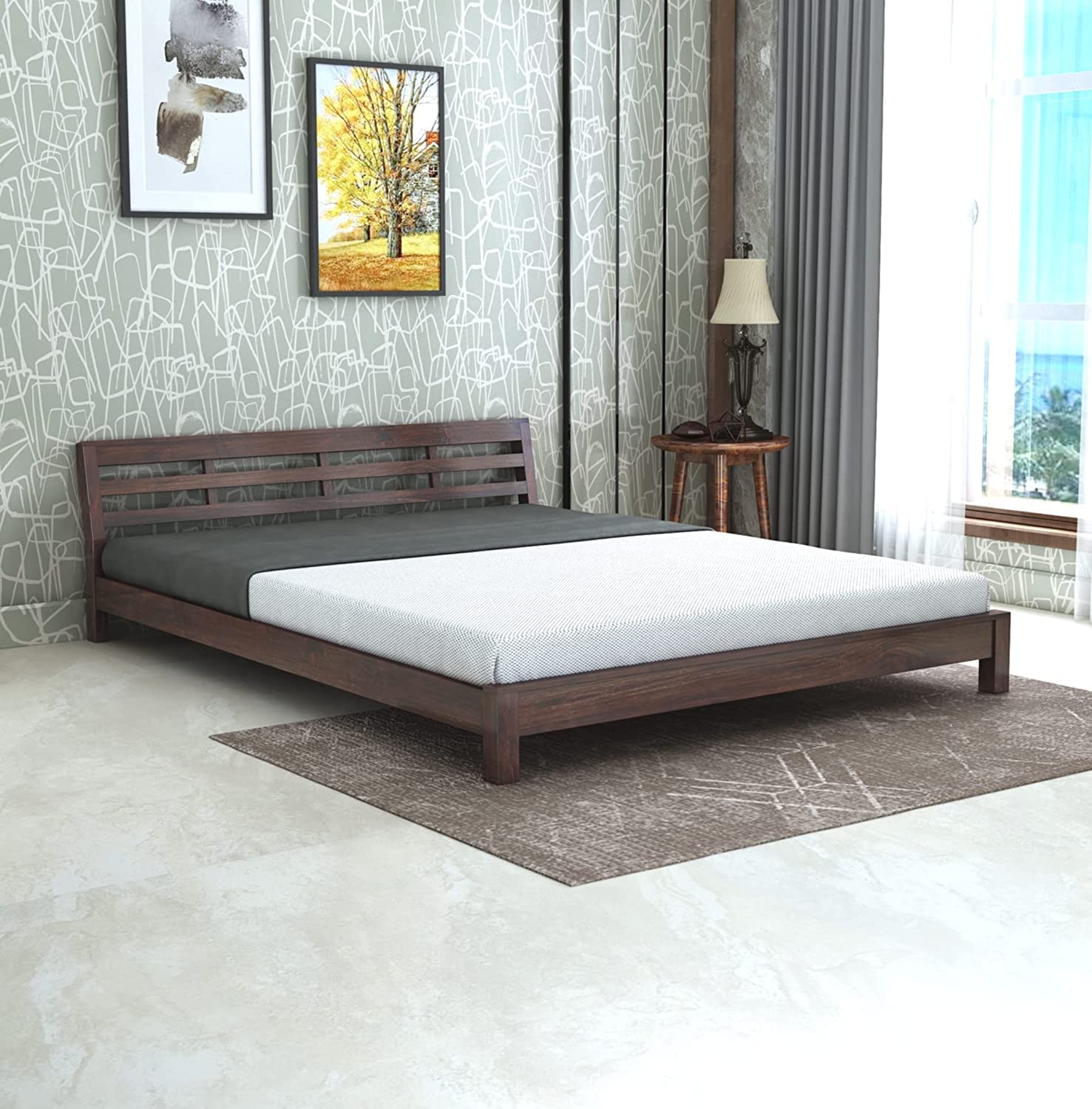715hKzHL7rL-1.jpg Wooden Galaxy Solid Sheesham Wood King Size Bed Without Storage – Walnut Finish - Image 1